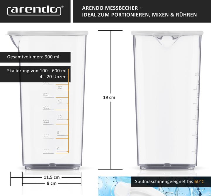 Actual product image Arendo Plastic measuring cup 600ml, ideal for electric hand mixers and hand blenders, drinking cup, 20 (600 ml)