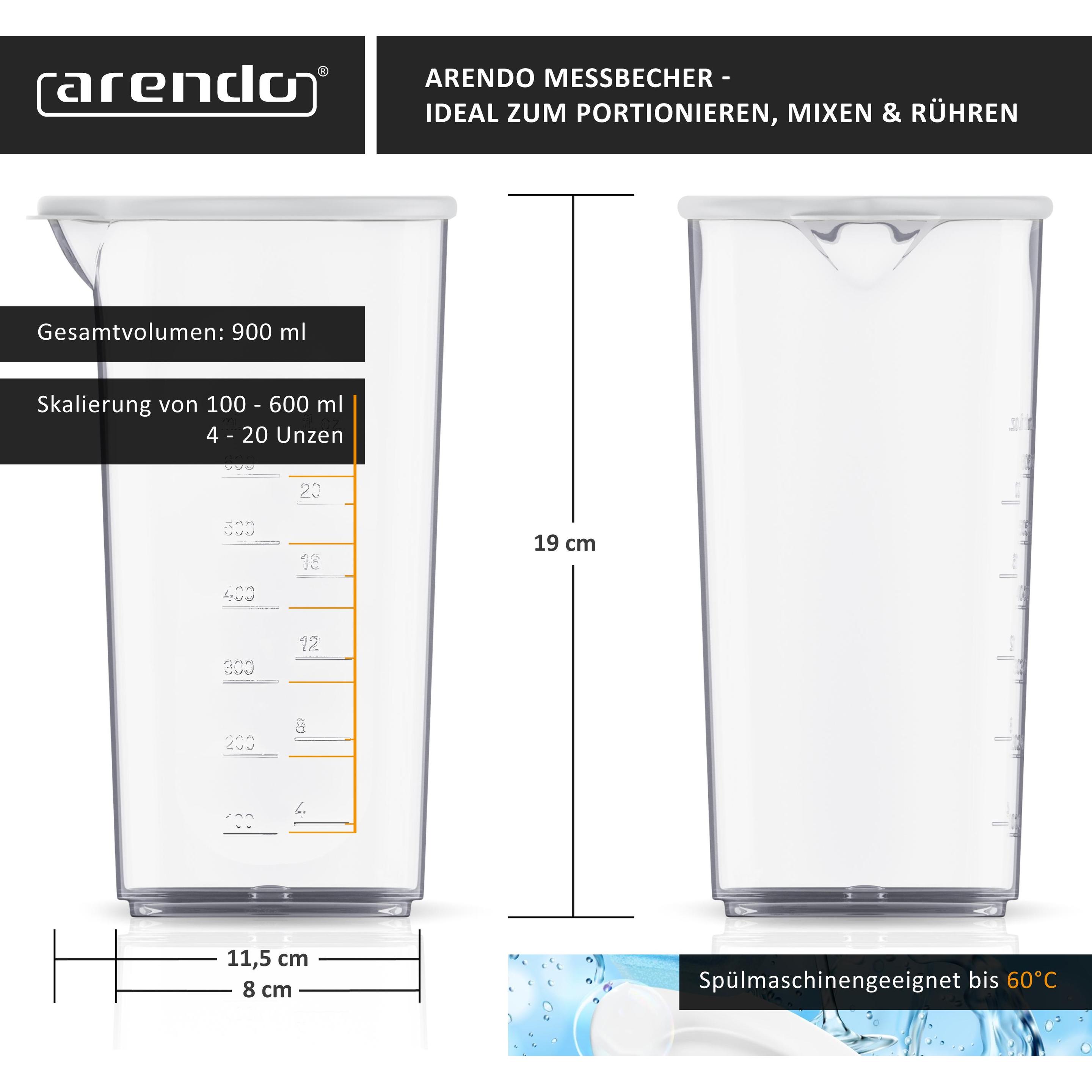 Thumbnail - Arendo Messbecher Kunststoff 600ml, ideal für elektrische Handmixer und Handrührer, Trinkbecher, 20 Unzen, Messbecher, T...