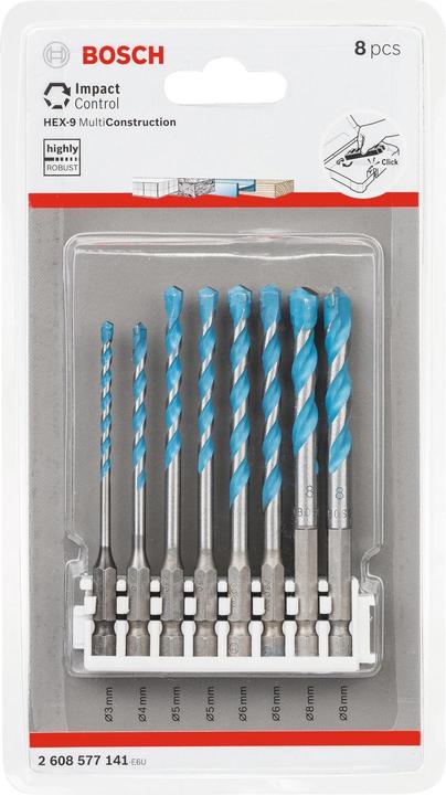 Actual product image Bosch Professional Zubehör Hex-9 MultiConstruction Drill Sets (3 mm, 4 mm, 5 mm, 6 mm, 8 mm)