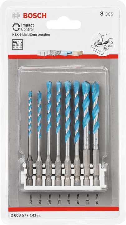 Image du produit Bosch Professional Zubehör Jeux de forets multi-constructions Hex-9 (3 mm, 4 mm, 5 mm, 6 mm, 8 mm)