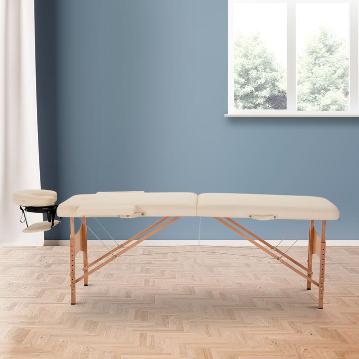 Image du produit Homcom Massagetisch Buchenholz, Kunstleder Cremeweiss