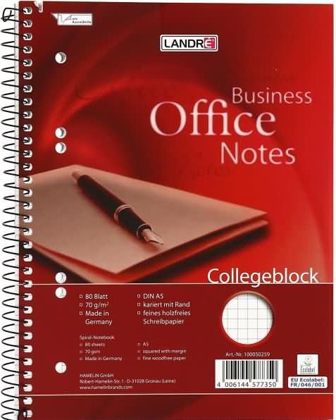 Landré Bloc-notes A5+ (A5+, Quadrillé, Couverture rigide)
