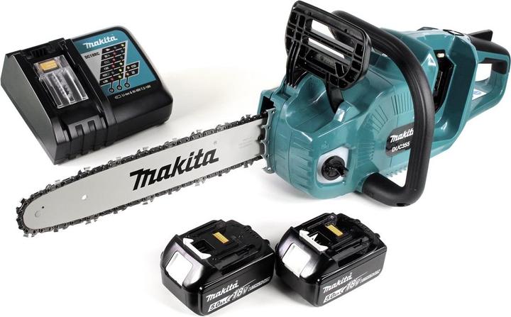 Actual product image Makita DUC 355 RT2 Motosega a batteria 36V (2x18V) Brushless 35 cm + 2x battery 5,0 Ah + (Battery chain saw)
