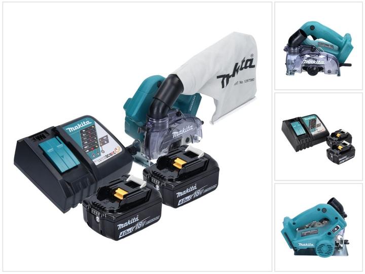 1x smerigliatrice diamantata a batteria Makita DCC 500, 1x sacchetto per la polvere Makita completo ( 126738-0 ), 2x batteria ricaricabile Makita BL 1840 B 18 V 4.0 Ah, 1x caricabatteria rapido Makita DC 18 RC 7.2 V - 18 V