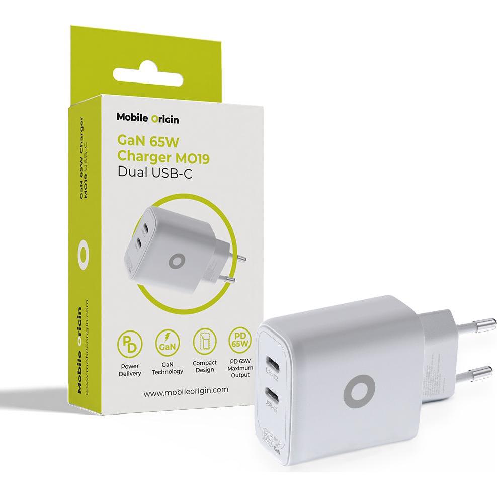 Mobile Origin GaN 65W Charger MO19 - Dual USB-C (65 W), Caricatore USB