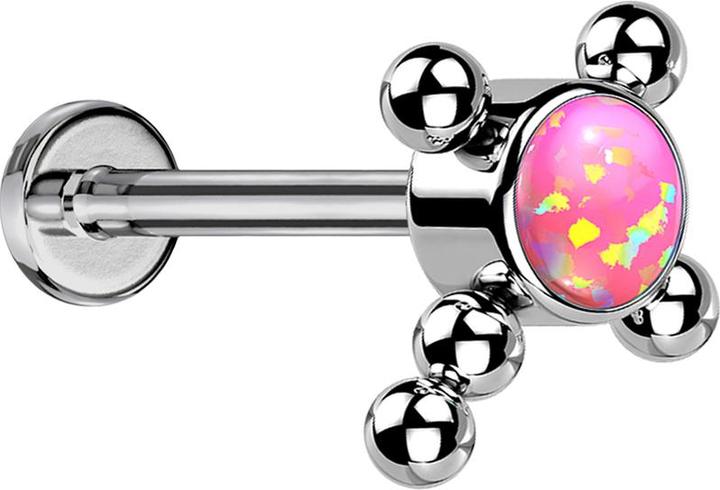 Produktbild Star Piercing Micro Threadless Labret silber Kreuz Kugeln Opal pink (ohne Messing, Titan)