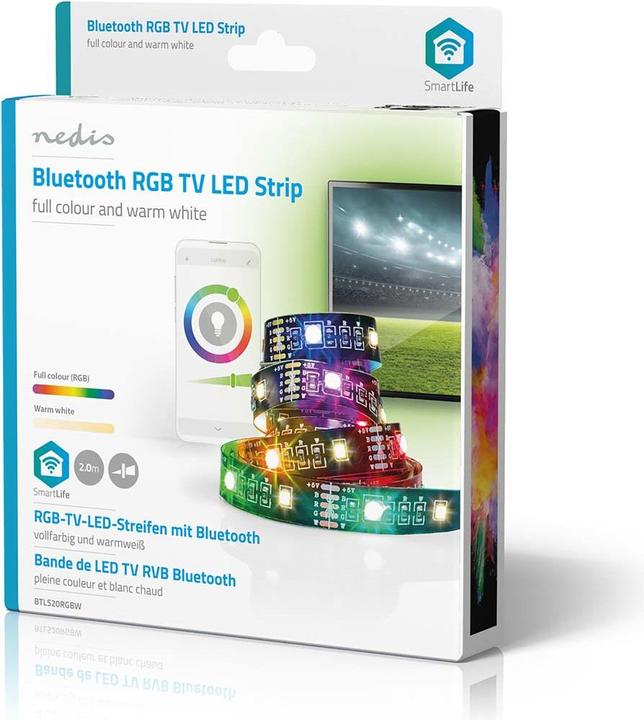 Immagine prodotto Nedis Striscia LED SmartLife | Bluetooth | RGB / bianco caldo | SMD | 2,00 m | IP20 | 2700 K | 380 lm | (Bianco caldo, 200 cm, Interno)