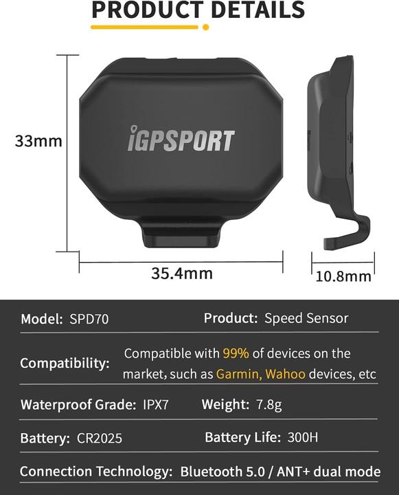 Immagine prodotto iGPSport Dual-Modul Geschwindigkeit- und Trittfrequenzsensor