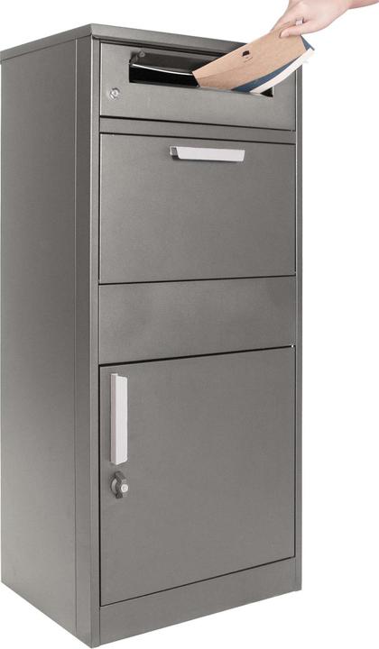 Produktbild Wiltec Paketkasten Standbriefkasten grau 50x37x11cm Paketbox Zuhause Stahl