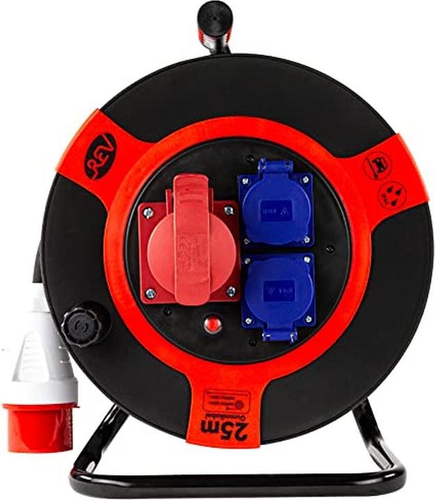 Image du produit REV Cable reel EX 25 m H07RN IP44 9000W extension cable outdoor 1 CEE and 2 earthed sockets red (25 m)