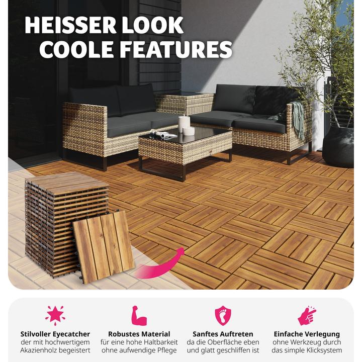 Actual product image tectake 20er Set Terrassenfliesen Tabula Akazienholz, je 4 Lamellen (20 x)