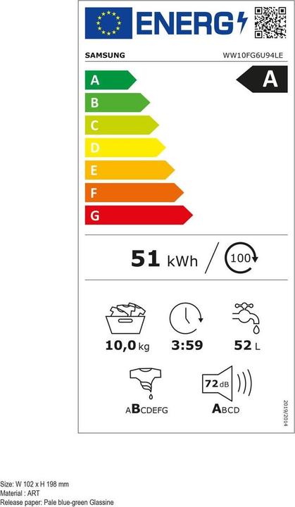 Energy Label Samsung WW10FG6U94LEU5 (10 kg, Left)