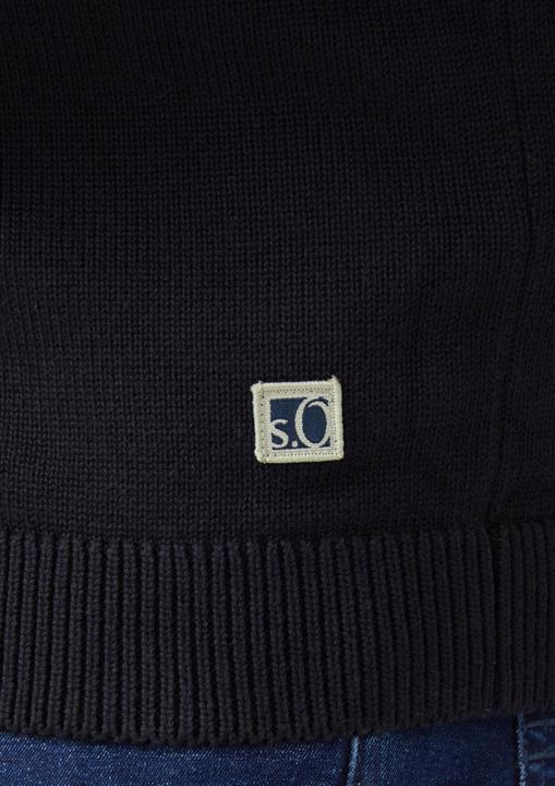 Produktbild s.Oliver Strickjacke Baumwoll-Strickjacke mit Stehkragen und Logo-Patch (4XL)