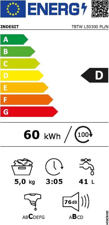 Energie-Label Indesit TBTW L50300 PL/N (5 kg, Oben)