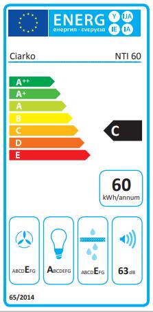 Energy Label Ciarko NTI 60 Wandmontiert ³/h C (Wall hood)