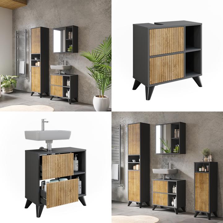 Produktbild Vicco Waschbeckenunterschrank Leano, Anthrazit/Bergeiche, 60 x 62 cm mit 2 Schubladen