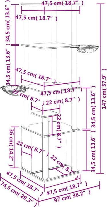 Produktbild vidaXL Kratzbaum (147 cm, Creme)