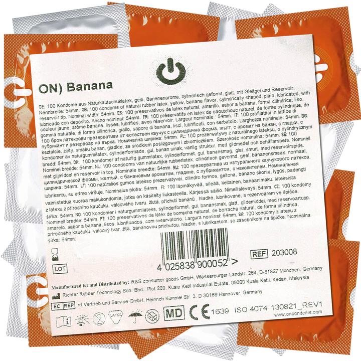 Produktbild ON) Banana» 100 gelbe Kondome mit Bananenaroma, Maxipack (100 Stk.)