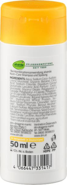 Image du produit dm alverde Shampooing Nutri Care Huile d'argan bio et extrait de jojoba bio Taille de voyage (Shampoing liquide)