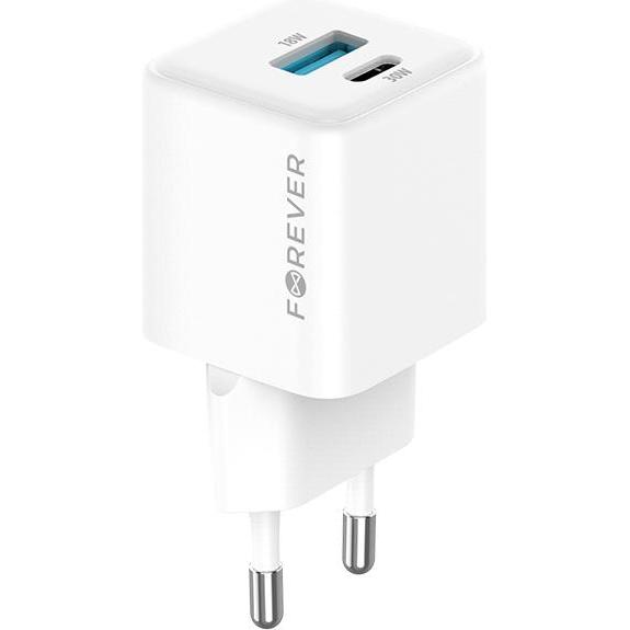 Thumbnail - Forever TC-08-30AC GaN PD QC charger 1x USB-C 1x USB 30W white (30 W), USB Ladegerät, Weiss