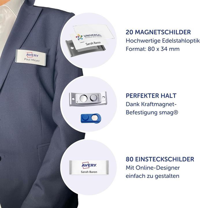 Immagine prodotto Badgepoint POL35MA66-20DR Badge portanome, 74 x 34 mm, color metallo