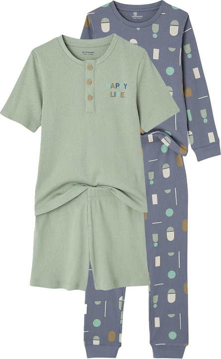 Vertbaudet 2er-Set Jungen Schlafanzüge mit HAPPY-Print und Recycling-Baumwolle