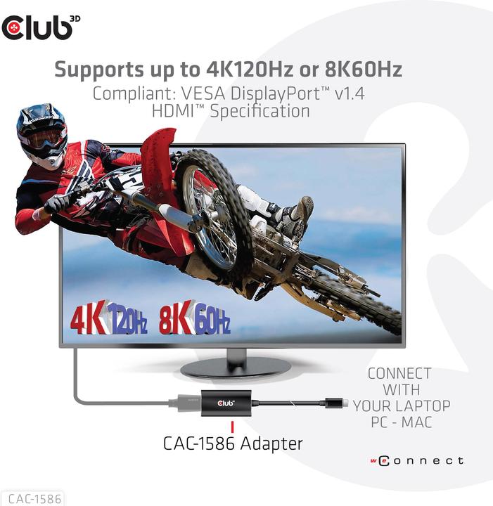 Produktbild Club 3D USB-Typ-C Gen2 auf HDMI™ 4K120Hz HDR10 mit DSC 1.2 aktiv St./B. (HDMI, 15 cm)