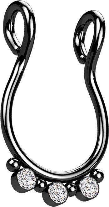 Produktbild Star Piercing Fake Septum schwarz vier Kugeln drei Kristalle silber (ohne Messing, Chirurgenstahl 316L)