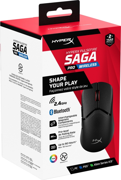 Actual product image HP HyperX Pulsefire Saga Pro Wireless Gaming Mouse (Black) (Cable)