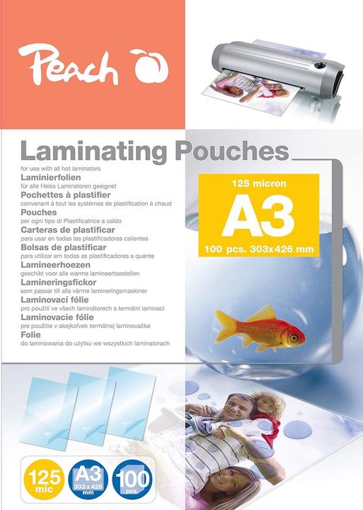 Actual product image Peach Laminating film A3, 125 µm, 3x100 pieces, Glossy (A3, 300 pcs., 125 µm)
