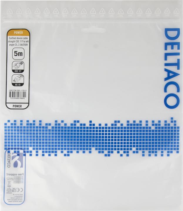 Produktbild Deltaco Device Cable, straight CEE 7/7 - left angle IEC C5, 5,0m (5 m)