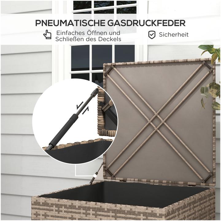 Produktbild Outsunny Polyrattan Auflagenbox Stahl, PE-Rattan Sand