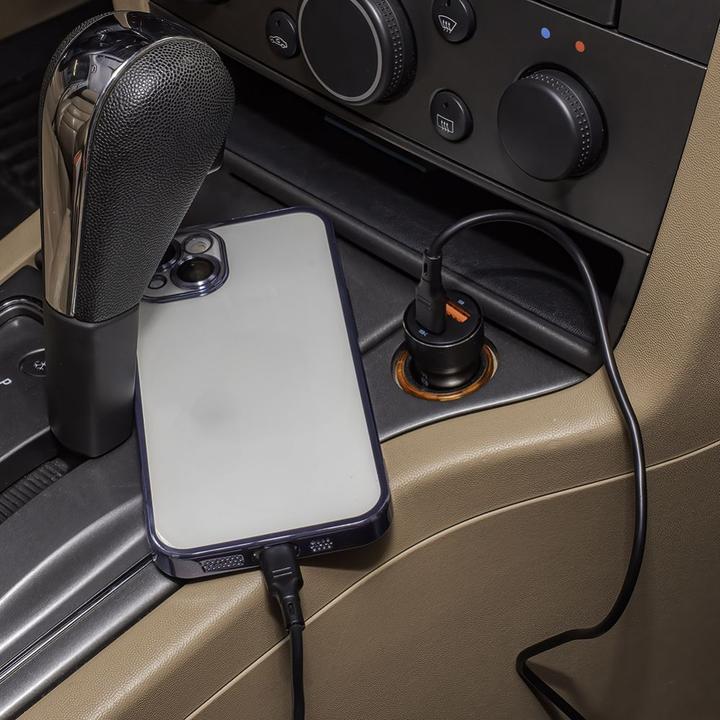 Actual product image Forever CC-06 PD QC car charger 1x USB-C 1x USB 20W black + USB-C - USB-C cable 60W