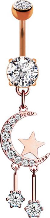 Immagine prodotto Star Piercing Banana in oro rosa con due sfere di cristallo in argento, ciondolo luna e stelle (Ottone, Acciaio chirurgico 316L)