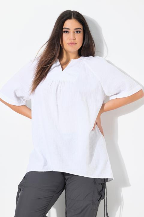 Immagine prodotto Ulla Popken Blusa dal taglio svasato in mussola con scollo a tunica e mezze maniche (46, 48)