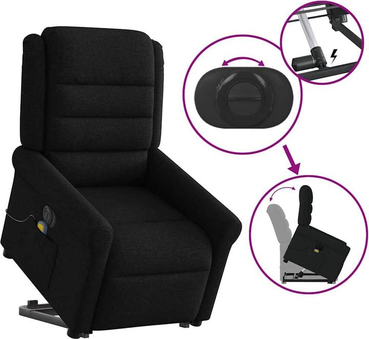 Immagine prodotto vidaXL Poltrona massaggiante elettrica con ausilio per la risalita, tessuto nero