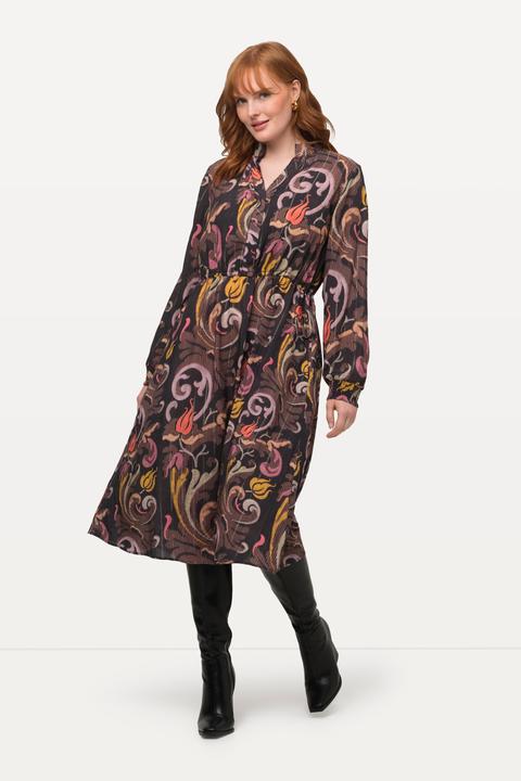 Immagine prodotto Ulla Popken Abito con scollo a V, colletto alto, coulisse e maniche lunghe (50, 52)
