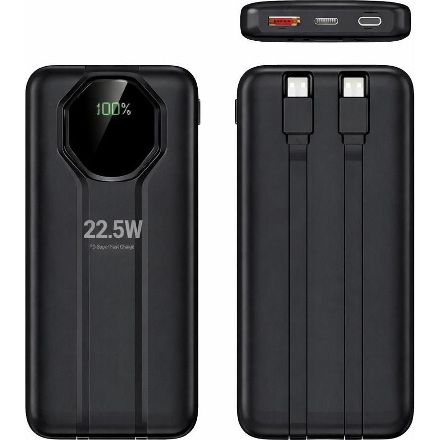 SIGN Powerful Powerbank with Built-in Cables, 10000mAh - Black, Powerbank, Nero