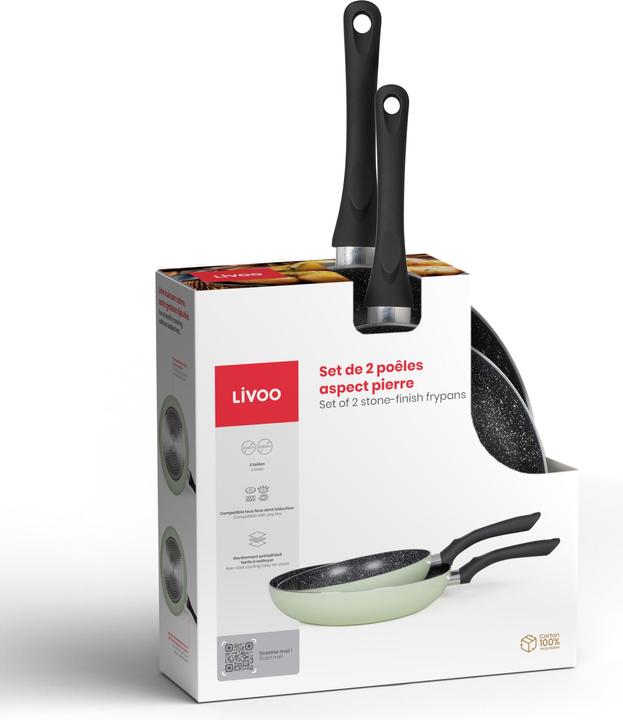 Produktbild Livoo Set aus 2 Pfannen in Steinoptik (24 cm, Pfannenset + Topfset, Aluminium)