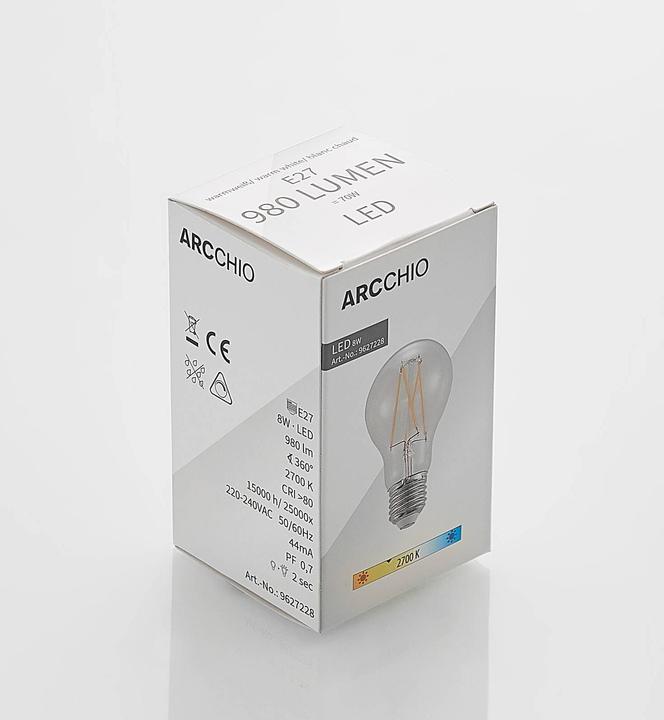 Actual product image Arcchio LED Lamp E27 8W 2,700K Filament, Dimmable, Clear (E27, 8 W, 980 lm, 1 x, E)