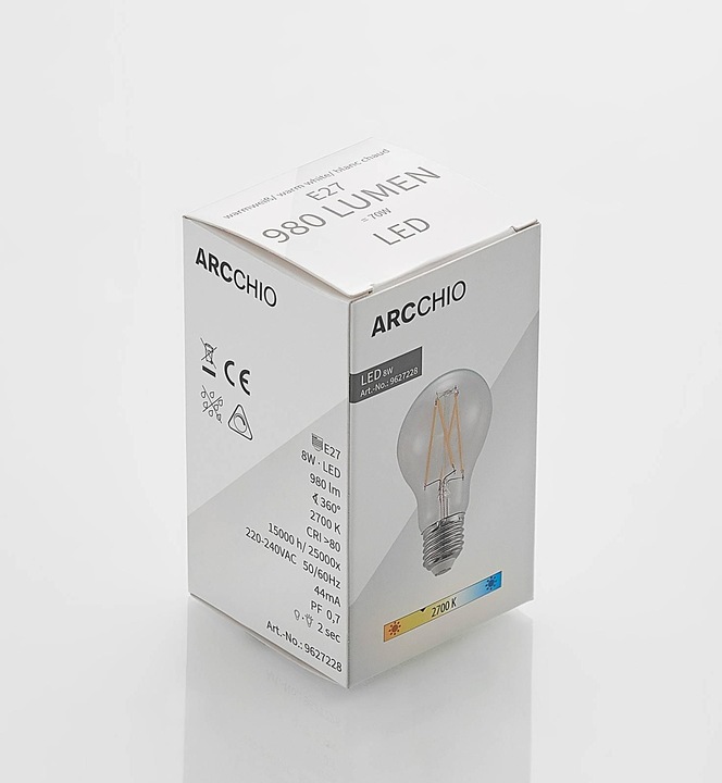 Produktbild Arcchio LED-Lampe E27 8W 2.700K Filament, dimmbar, klar (E27, 8 W, 980 lm, 1 x, E)