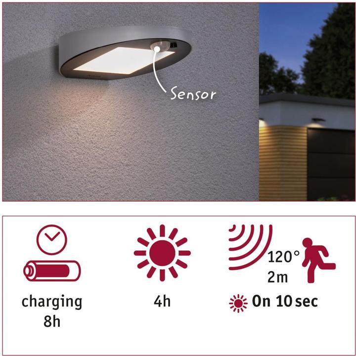 Image du produit Paulmann Applique murale solaire Ryse (145 lm, IP44)