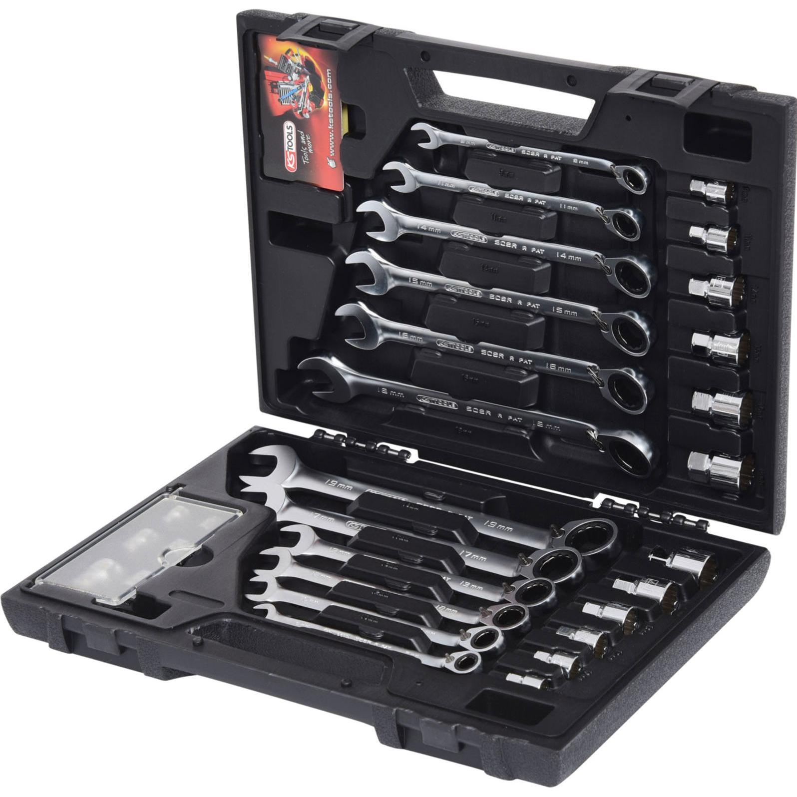 KS Tools, Schraubenschlüssel, GEARplus RINGSTOP-Ratschenringmaulschlüssel-Satz (19 mm)