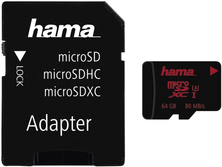 Hama microSDXC and adapter/photo (64 GB, microSDXC, U1, UHS-I)