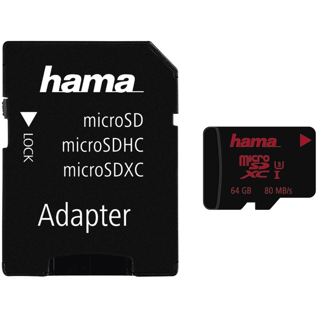 Hama microSDXC und Adapter/Foto (64 GB, microSDXC, U1, UHS-I), Speicherkarte, Schwarz