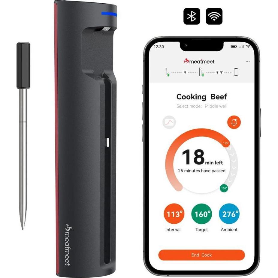 Metapen, Termometro BBQ, Termometr kuchenny Meatmeet Pro smart z aplikacją Bluetooth/WiFi grill piekarnik wędzarnia - czarny