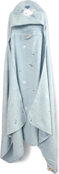 Filibabba Broderet badehåndklaede m. haette GOTS – Christian's Whale Tales (140 x 85 cm)