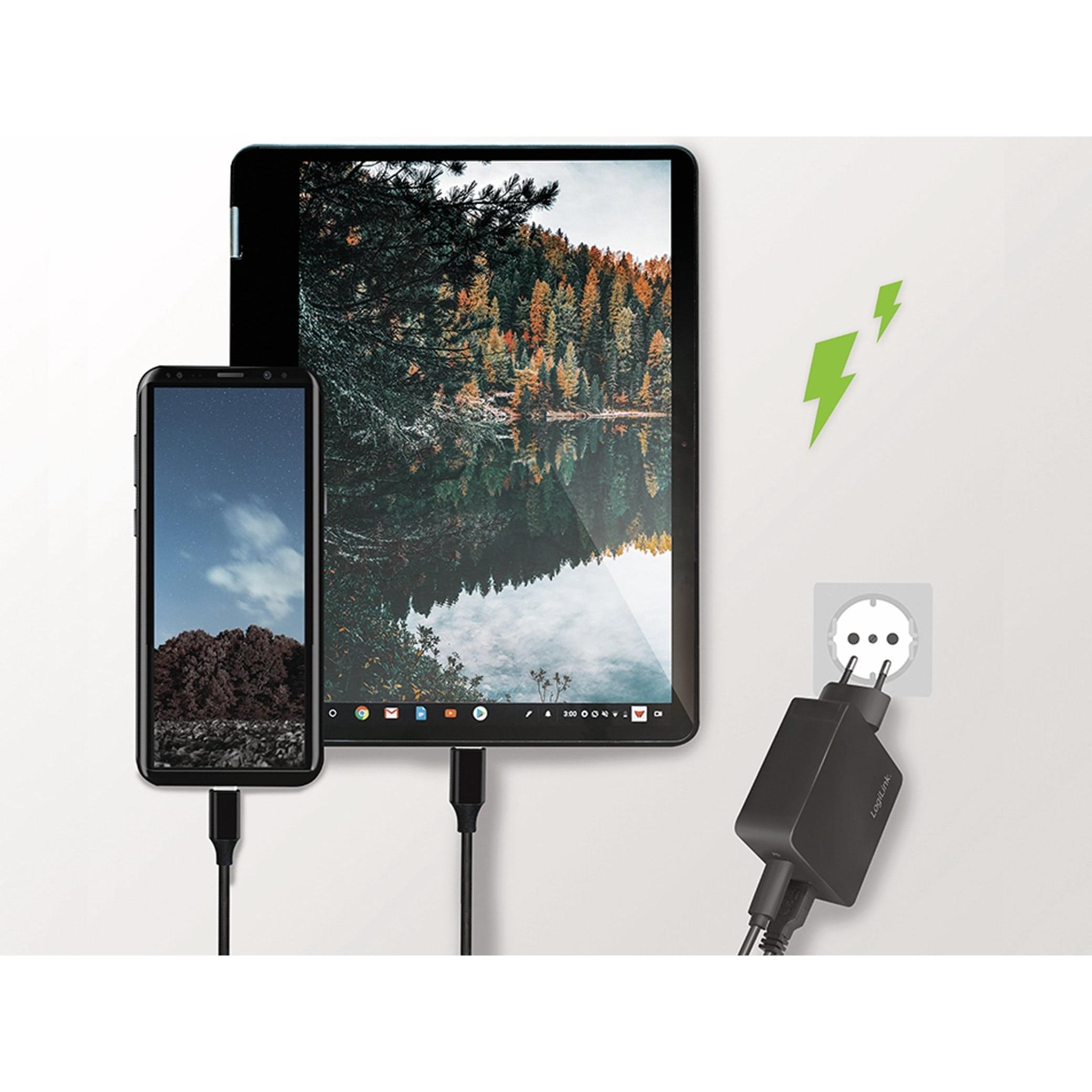 Thumbnail - LogiLink Steckdosenadapter (18 W), USB Ladegerät, Schwarz