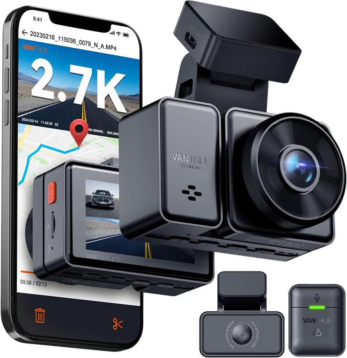 Immagine prodotto Vantrue E2 Dual 1944P Dashcam (Display integrato, Ricevitore GPS, WiFi, 2.7K)