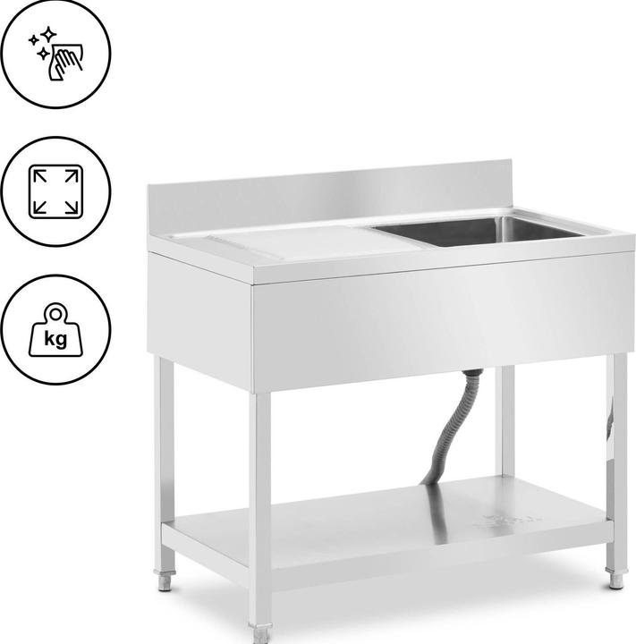 Royal Catering Spültisch 1 Becken zu 400 x 400 x 250 mm Ablage Edelstahl-Spültisch Gastro